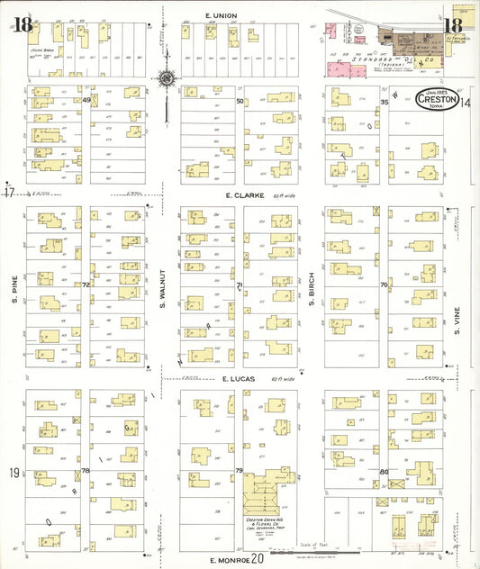 Sanborn Fire Insurance Map from Creston, Union County, Iowa (1923), Sheet #0018 - Historic Sanborn Fire Insurance Map Print, vintage old map wall art