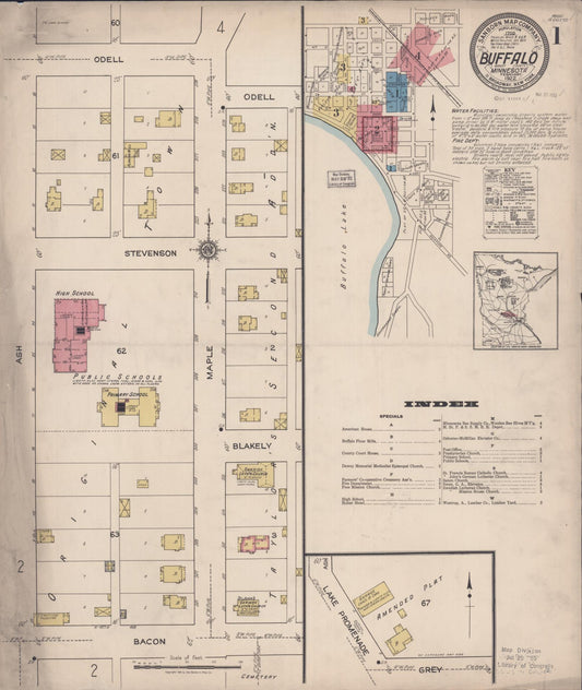 Sanborn Fire Insurance Map from Buffalo, Wright County, Minnesota (1922), Sheet #0001 - Historic Sanborn Fire Insurance Map Print, vintage old map wall art, antique decor, genealogy gift, Minnesota Minnesota map