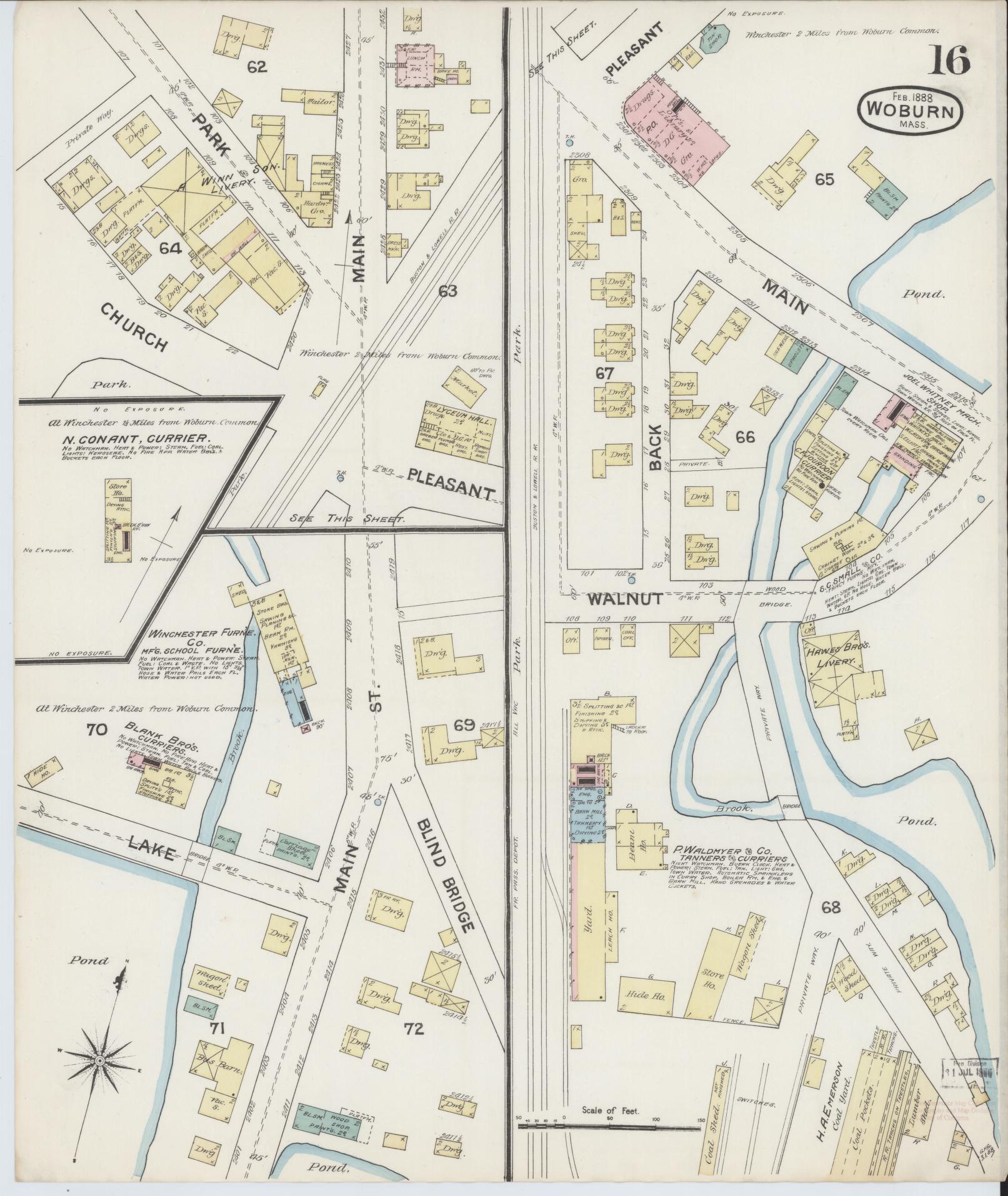 Sanborn Fire Insurance Map from Woburn, Middlesex County, Massachusetts (1888), Sheet #0016 - Complete Map Set gallery image, historic Sanborn map, vintage wall art, Massachusetts Massachusetts