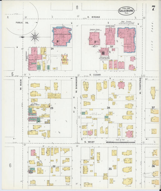 Sanborn Fire Insurance Map from Galesburg, Knox County, Illinois (1906), Sheet #0007 - Historic Sanborn Fire Insurance Map Print, vintage old map wall art, antique decor, genealogy gift, Illinois Illinois map