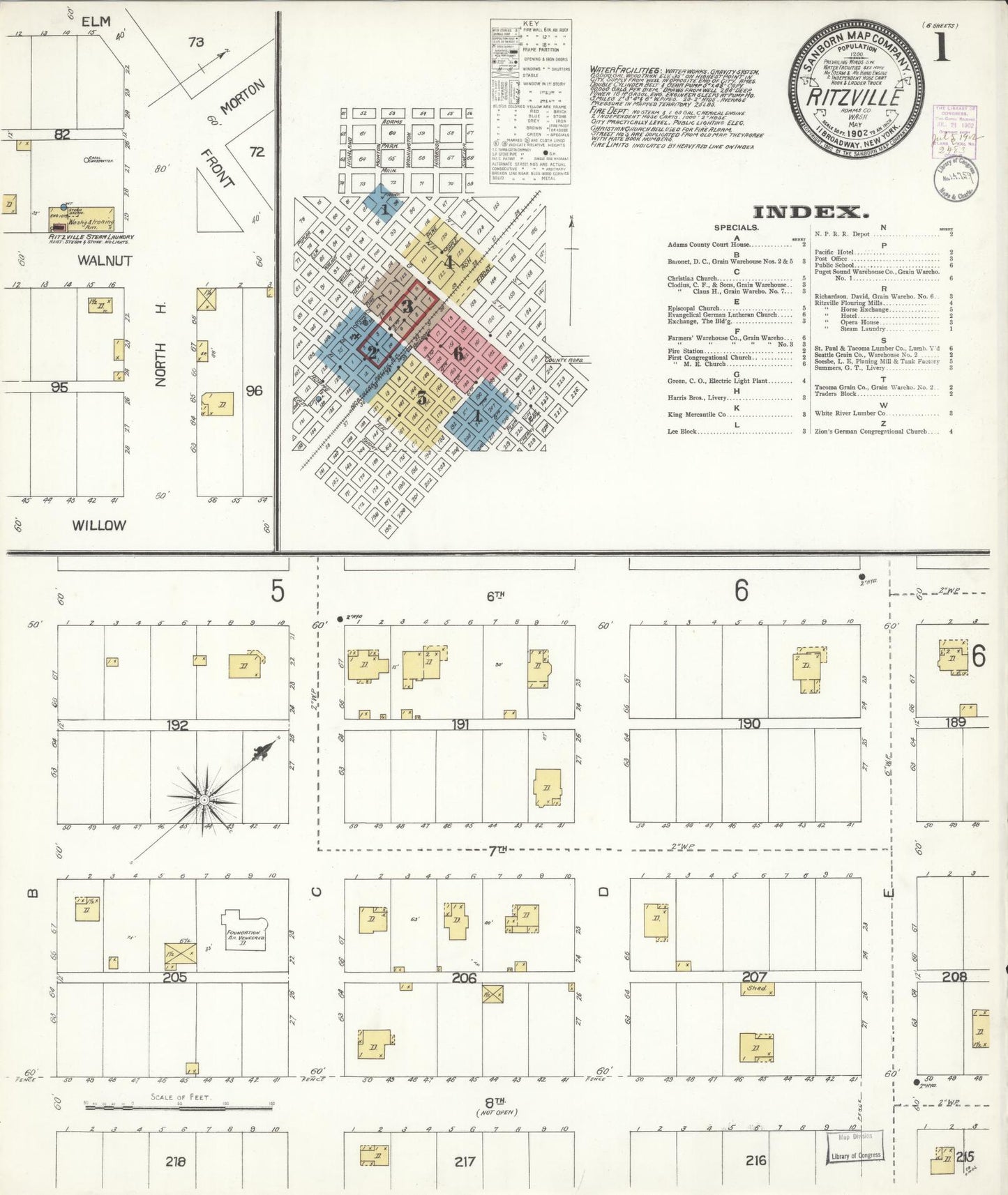 Sanborn Fire Insurance Map from Ritzville, Adams County, Washington (1902), Sheet #0001 - Complete Map Set gallery image, historic Sanborn map, vintage wall art, Washington Washington