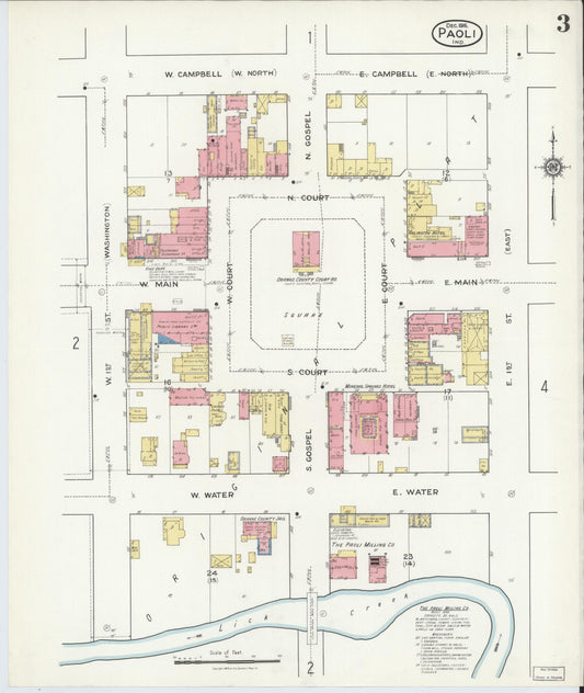 Sanborn Fire Insurance Map from Paoli, Orange County, Indiana (1916), Sheet #0003 - Historic Sanborn Fire Insurance Map Print, vintage old map wall art, antique decor, genealogy gift, Indiana Indiana map