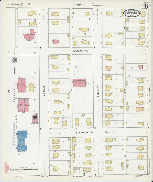Sanborn Fire Insurance Map from Naperville, Du Page County, Illinois (1921), Sheet #0006 - Historic Sanborn Fire Insurance Map Print, vintage old map wall art, antique decor, genealogy gift, Illinois Illinois map