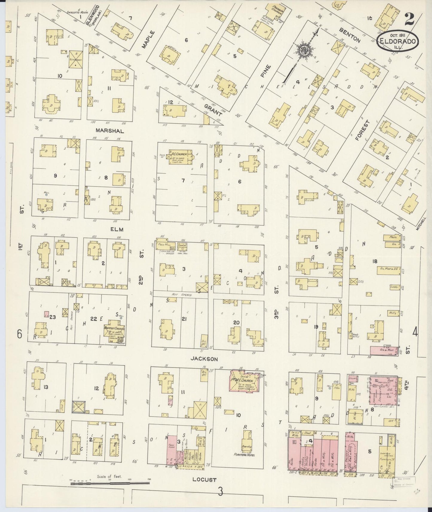 Sanborn Fire Insurance Map from Eldorado, Saline County, Illinois (1911), Sheet #0002 - Historic Sanborn Fire Insurance Map Print, vintage old map wall art, antique decor, genealogy gift, Illinois Illinois map