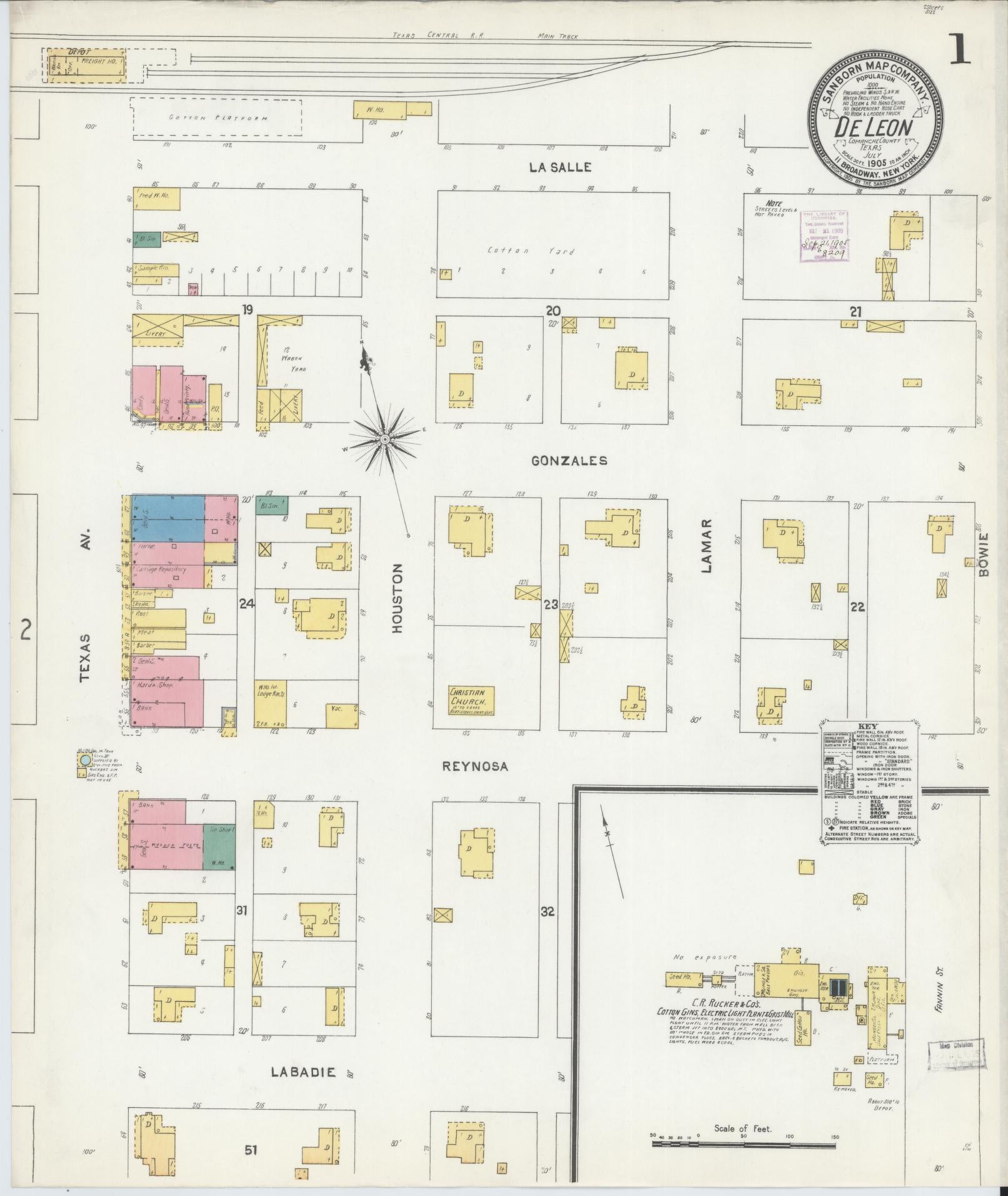 Sanborn Fire Insurance Map from De Leon, Comanche County, Texas. (1905) – Historic Sanborn Fire Insurance Map Print
