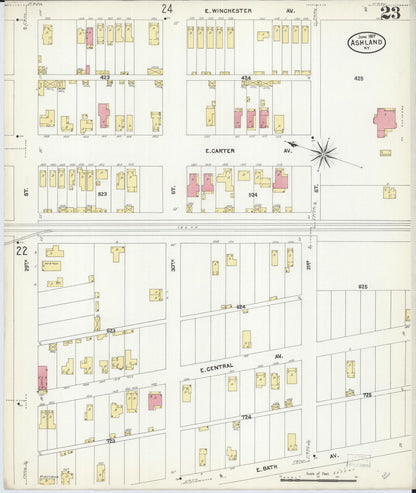 Sanborn Fire Insurance Map from Ashland, Boyd County, Kentucky (1907), Sheet #0023 - Complete Map Set gallery image, historic Sanborn map, vintage wall art, Kentucky Kentucky