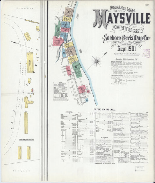 Sanborn Fire Insurance Map from Maysville, Mason County, Kentucky (1901), Sheet #0001 - Historic Sanborn Fire Insurance Map Print, vintage old map wall art, antique decor, genealogy gift, Kentucky Kentucky map