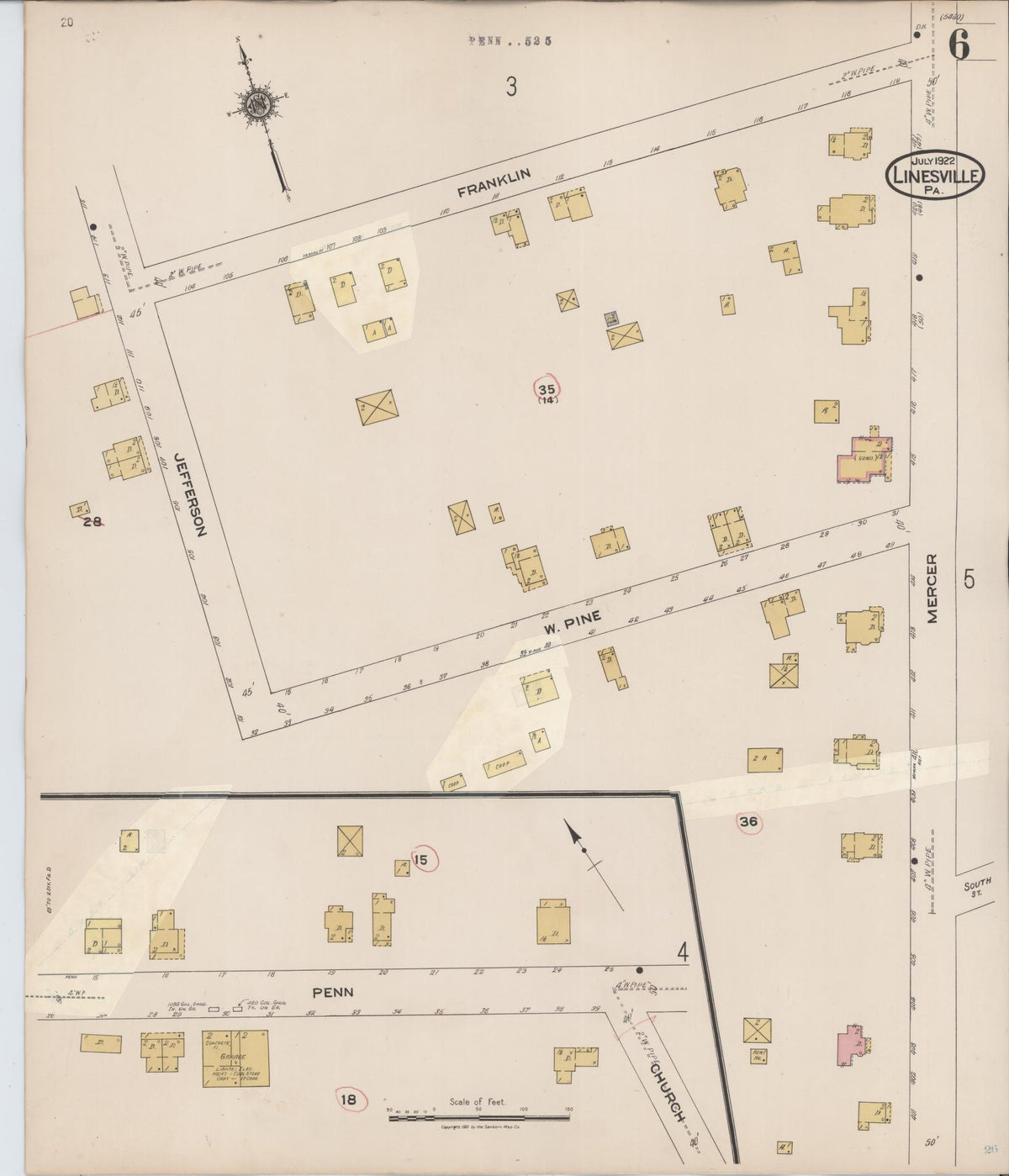 Sanborn Fire Insurance Map from Linesville, Crawford County, Pennsylvania (1934), Sheet #0006 - Historic Sanborn Fire Insurance Map Print, vintage old map wall art, antique decor, genealogy gift, Pennsylvania Pennsylvania map