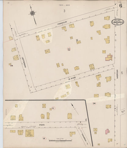 Sanborn Fire Insurance Map from Linesville, Crawford County, Pennsylvania (1934), Sheet #0006 - Historic Sanborn Fire Insurance Map Print, vintage old map wall art, antique decor, genealogy gift, Pennsylvania Pennsylvania map