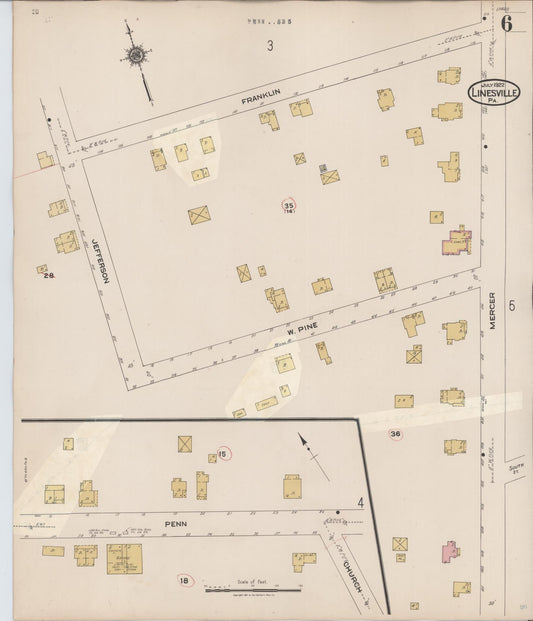 Sanborn Fire Insurance Map from Linesville, Crawford County, Pennsylvania (1934), Sheet #0006 - Historic Sanborn Fire Insurance Map Print, vintage old map wall art, antique decor, genealogy gift, Pennsylvania Pennsylvania map