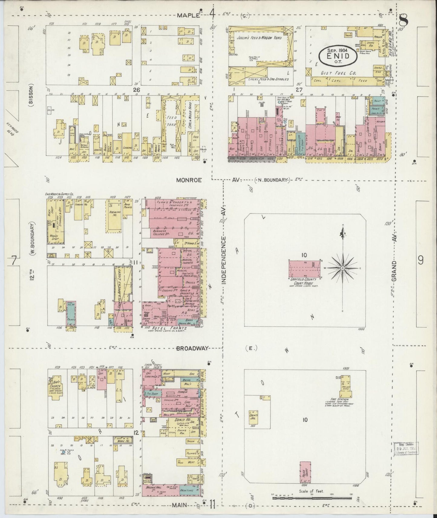 Sanborn Fire Insurance Map from Enid, Garfield County, Oklahoma (1904), Sheet #0008 - Complete Map Set gallery image, historic Sanborn map, vintage wall art, Oklahoma Oklahoma