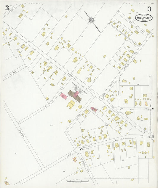 Sanborn Fire Insurance Map from Millington, Shelby County, Tennessee (1930), Sheet #0003 - Historic Sanborn Fire Insurance Map Print, vintage old map wall art, antique decor, genealogy gift, Tennessee Tennessee map