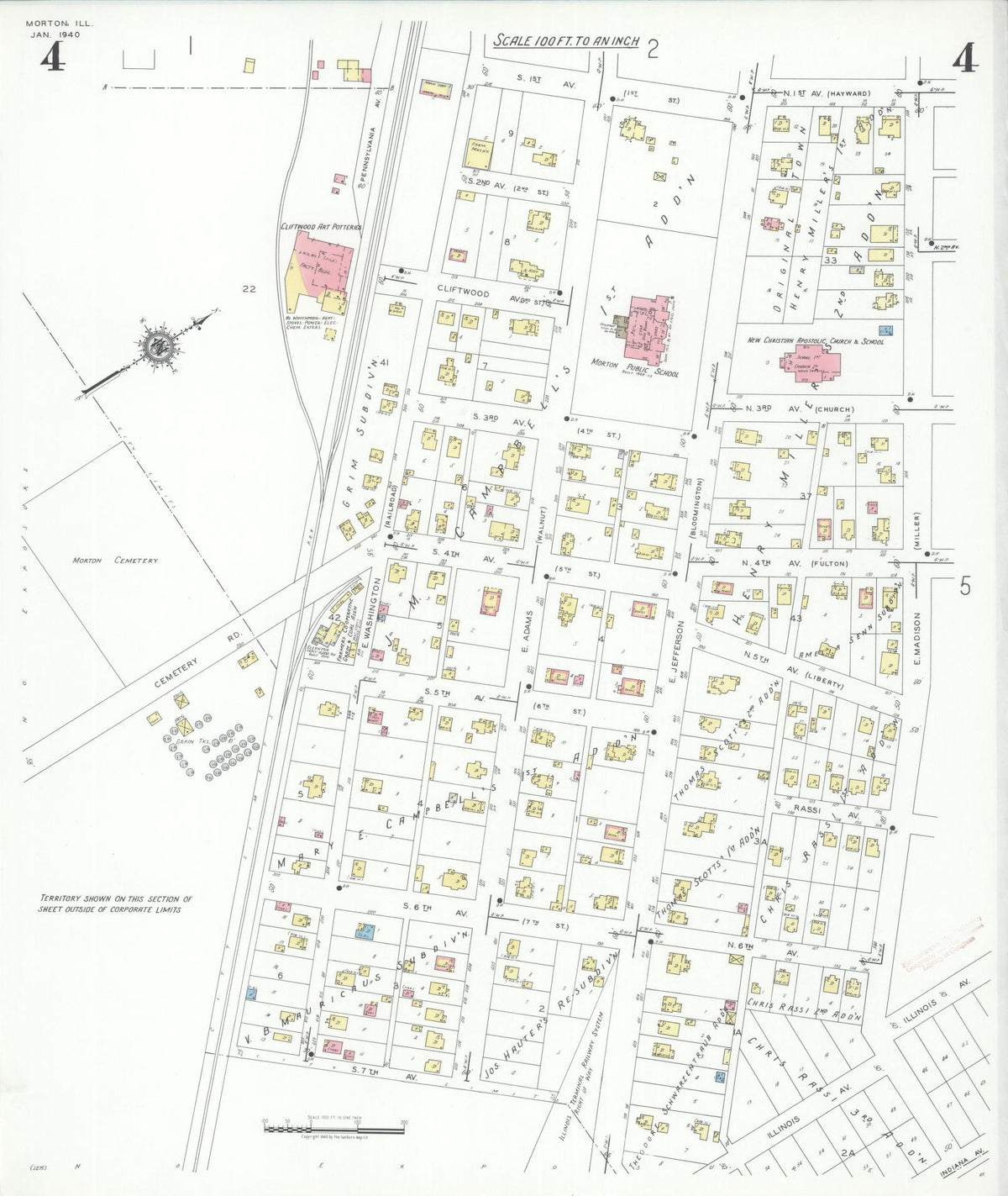 Sanborn Fire Insurance Map from Morton, Tazewell County, Illinois (1940), Sheet #0004 - Historic Sanborn Fire Insurance Map Print, vintage old map wall art, antique decor, genealogy gift, Illinois Illinois map