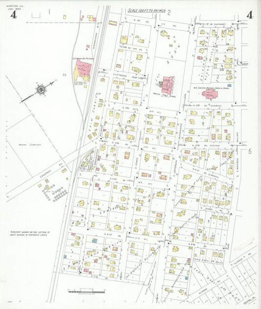 Sanborn Fire Insurance Map from Morton, Tazewell County, Illinois (1940), Sheet #0004 - Historic Sanborn Fire Insurance Map Print, vintage old map wall art, antique decor, genealogy gift, Illinois Illinois map