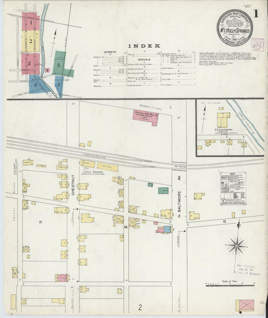 Sanborn Fire Insurance Map from Mount Holly Springs, Cumberland County, Pennsylvania (1907), Sheet #0001 - Historic Sanborn Fire Insurance Map Print, vintage old map wall art, antique decor, genealogy gift, Pennsylvania Pennsylvania map