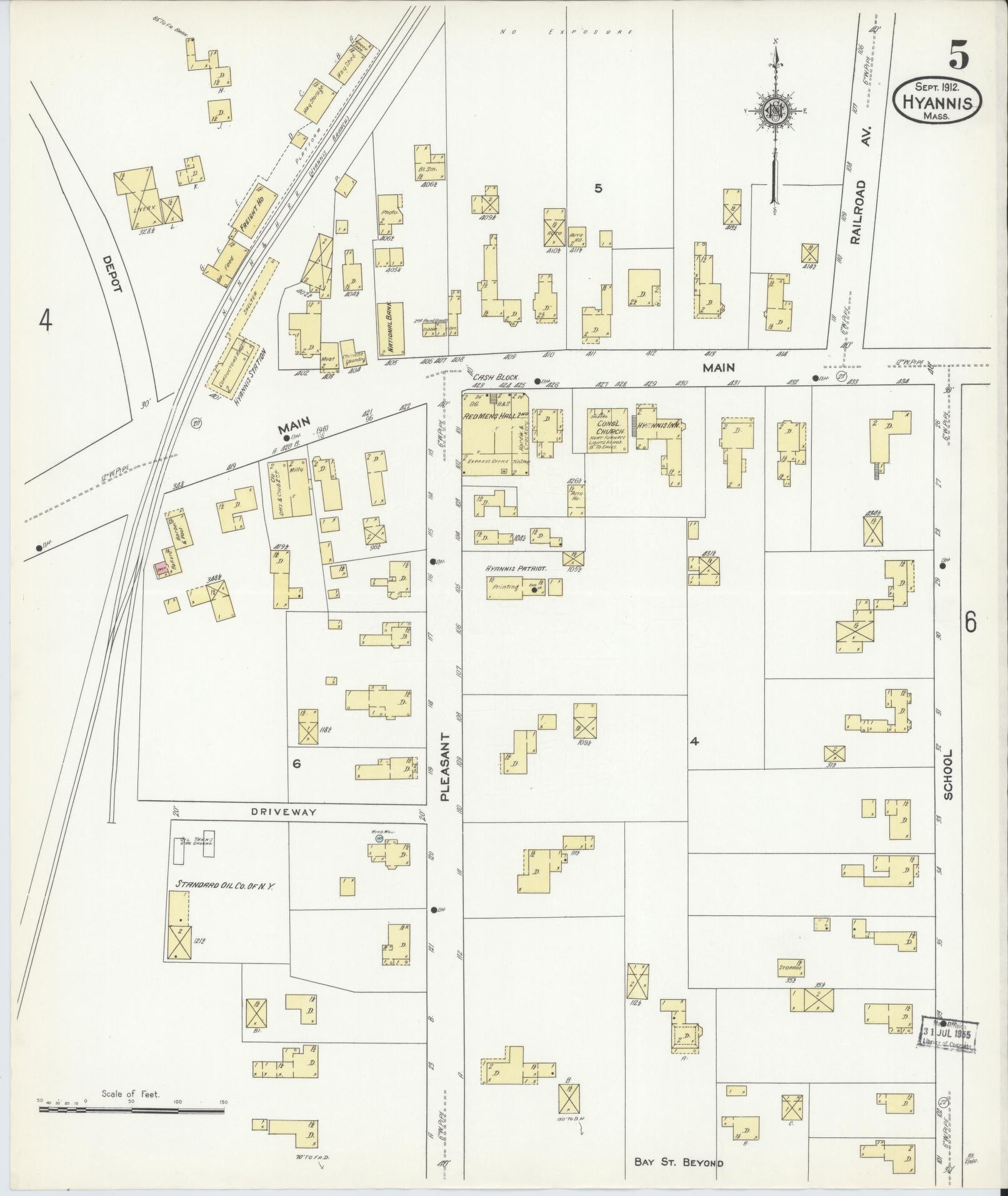 Sanborn Fire Insurance Map from Hyannis, Barnstable County, Massachusetts (1912), Sheet #0005 - Historic Sanborn Fire Insurance Map Print, vintage old map wall art, antique decor, genealogy gift, Massachusetts Massachusetts map