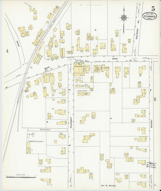 Sanborn Fire Insurance Map from Hyannis, Barnstable County, Massachusetts (1912), Sheet #0005 - Historic Sanborn Fire Insurance Map Print, vintage old map wall art, antique decor, genealogy gift, Massachusetts Massachusetts map