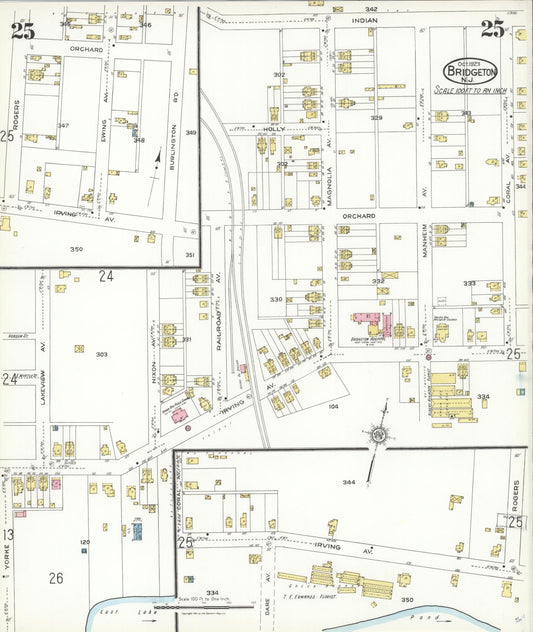 Sanborn Fire Insurance Map from Bridgeton, Cumberland County, New Jersey (1923), Sheet #0025 - Historic Sanborn Fire Insurance Map Print, vintage old map wall art, antique decor, genealogy gift, New Jersey New Jersey map