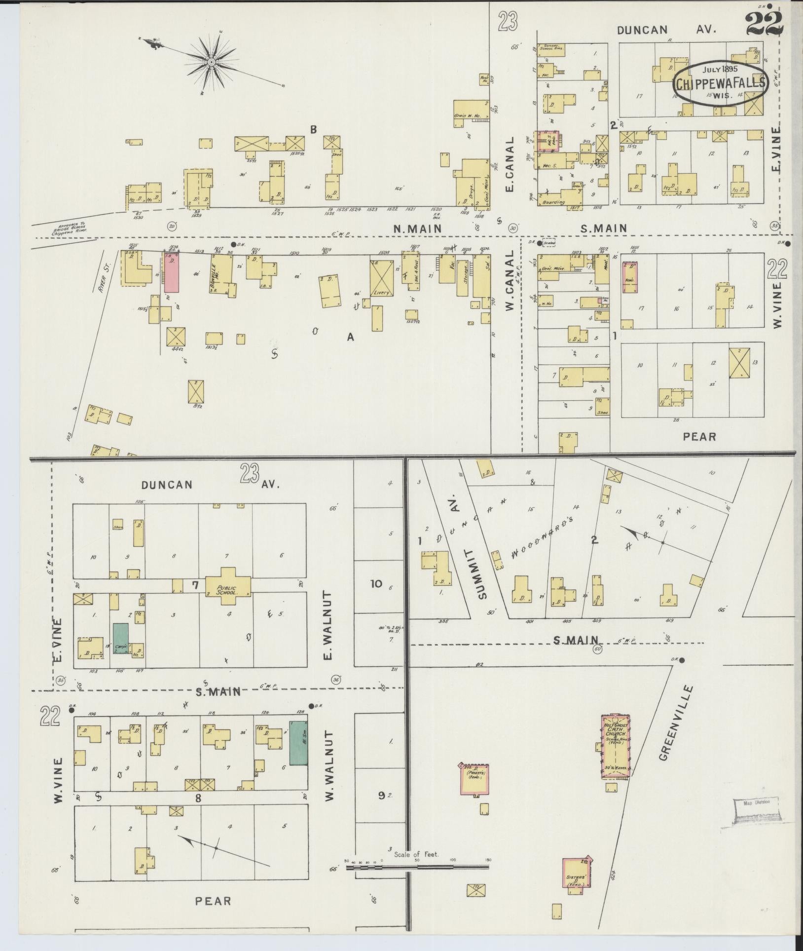 Sanborn Fire Insurance Map from Chippewa Falls, Chippewa County, Wisconsin (1895), Sheet #0022 - Historic Sanborn Fire Insurance Map Print, vintage old map wall art, antique decor, genealogy gift, Wisconsin Wisconsin map