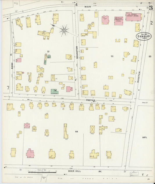 Sanborn Fire Insurance Map from Danbury, Fairfield County, Connecticut (1897), Sheet #0003 - Historic Sanborn Fire Insurance Map Print, vintage old map wall art, antique decor, genealogy gift, Connecticut Connecticut map