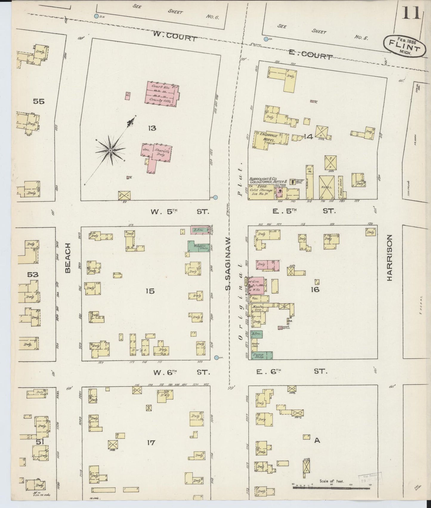 Sanborn Fire Insurance Map from Flint, Genesee County, Michigan (1886), Sheet #0011 - Complete Map Set gallery image, historic Sanborn map, vintage wall art, Michigan Michigan