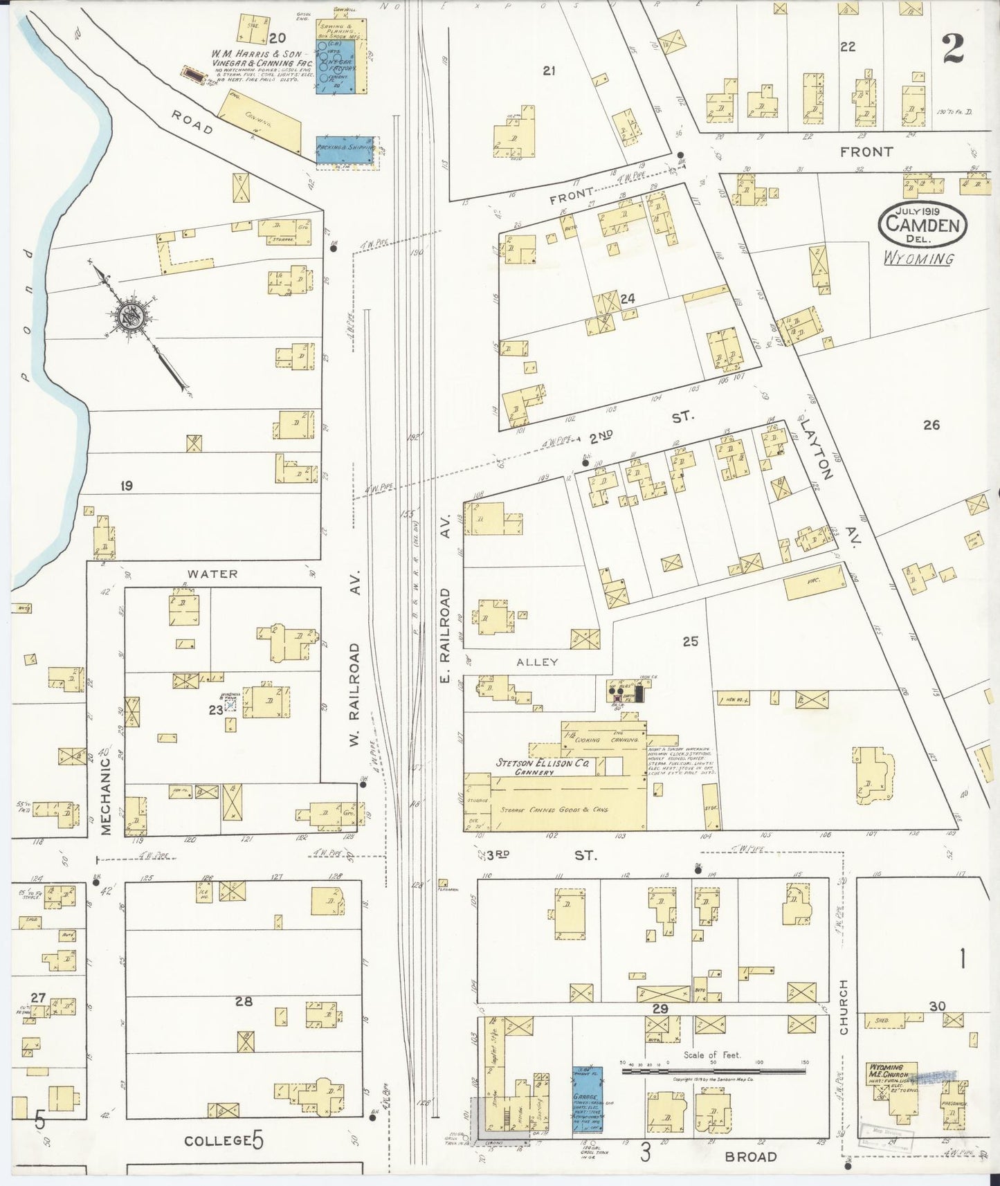 Sanborn Fire Insurance Map from Camden, Kent County, Delaware (1919), Sheet #0002 - Complete Map Set gallery image, historic Sanborn map, vintage wall art, Wyoming Wyoming