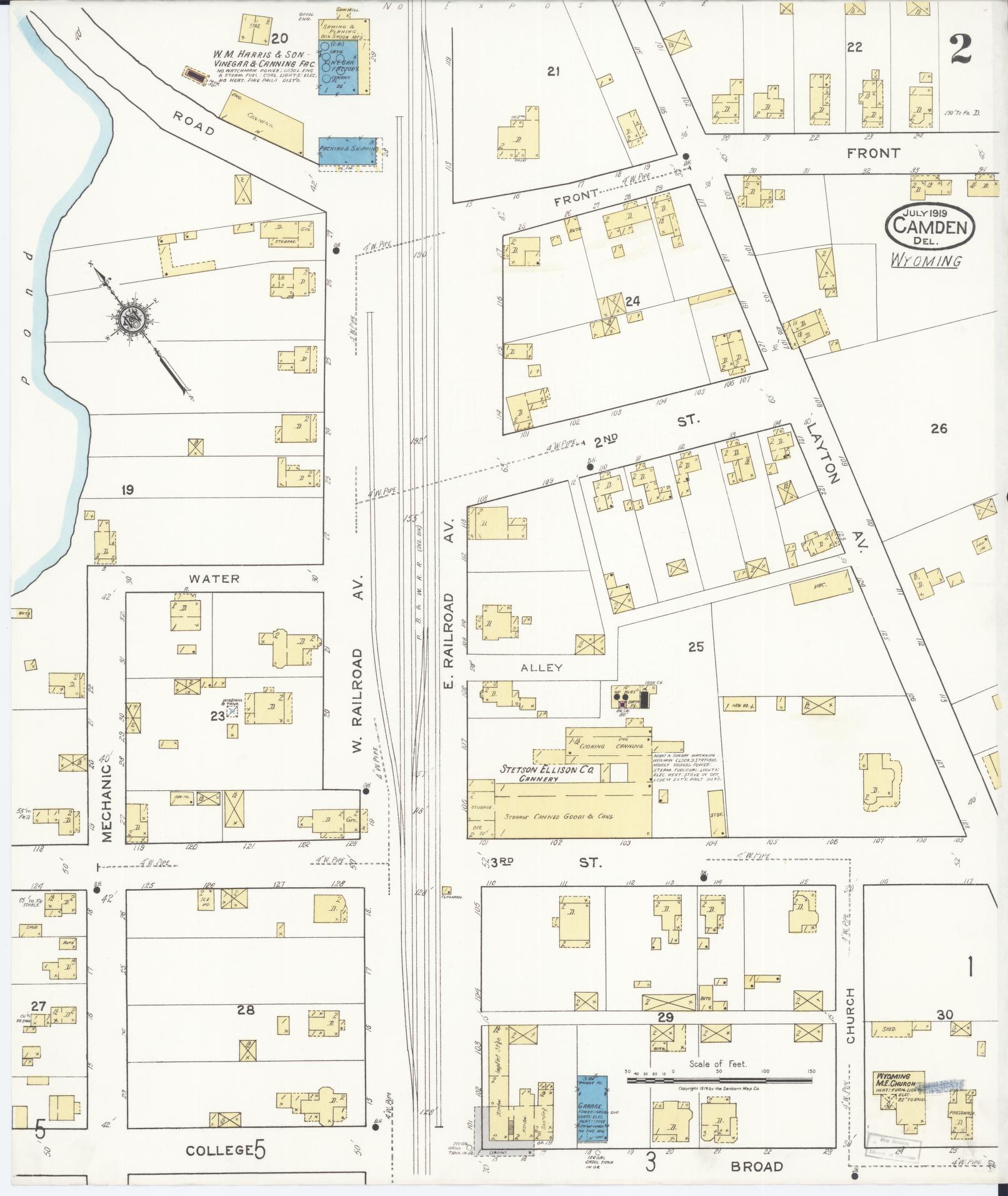 Sanborn Fire Insurance Map from Camden, Kent County, Delaware (1919), Sheet #0002 - Complete Map Set gallery image, historic Sanborn map, vintage wall art, Wyoming Wyoming