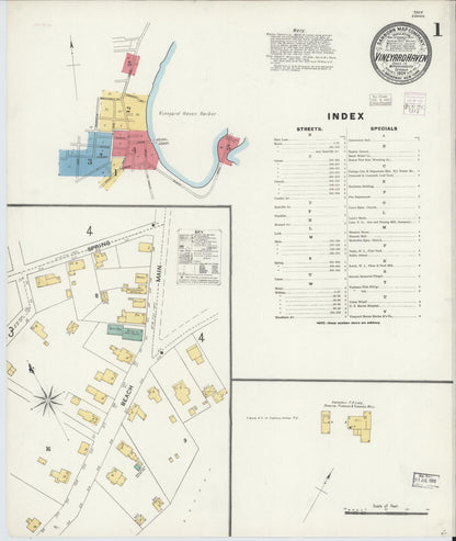 Sanborn Fire Insurance Map from Vineyard Haven, Dukes County, Massachusetts (1904), Sheet #0001 - Historic Sanborn Fire Insurance Map Print, vintage old map wall art, antique decor, genealogy gift, Massachusetts Massachusetts map