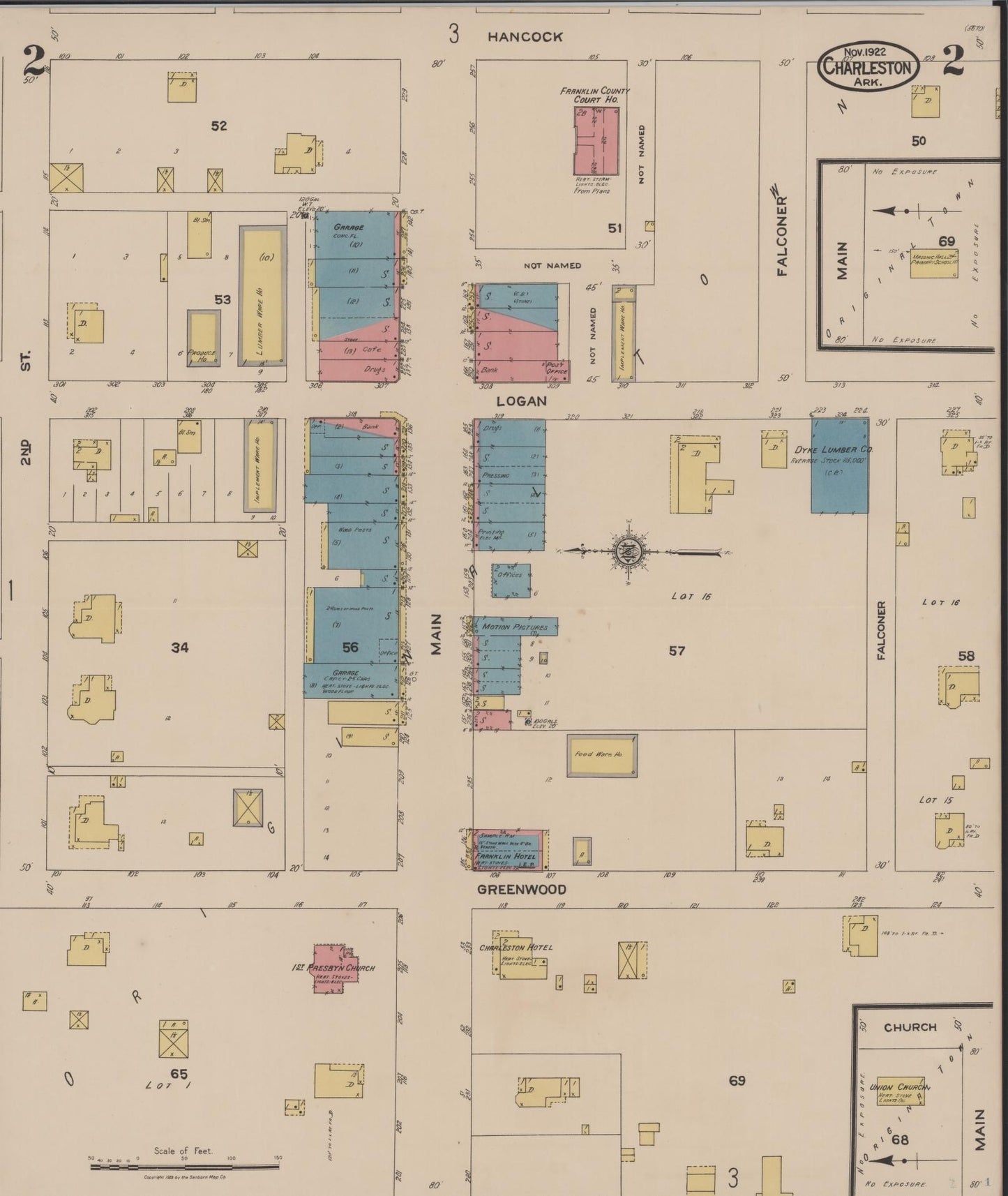 Sanborn Fire Insurance Map from Charleston, Franklin County, Arkansas (1922), Sheet #0002 - Historic Sanborn Fire Insurance Map Print, vintage old map wall art, antique decor, genealogy gift, Arkansas Arkansas map