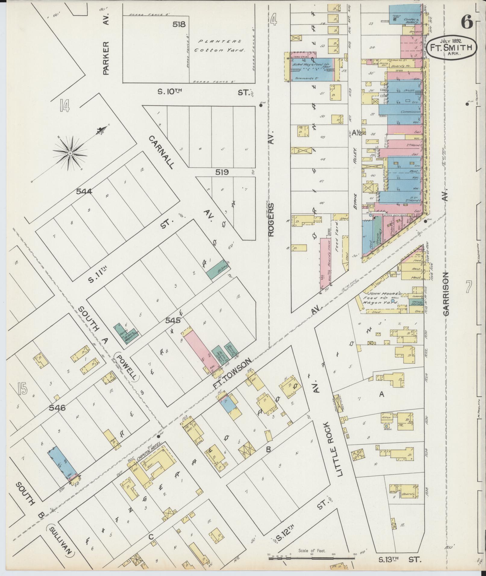 Sanborn Fire Insurance Map from Fort Smith, Sebastian County, Arkansas (1892), Sheet #0006 - Complete Map Set gallery image, historic Sanborn map, vintage wall art, Arkansas Arkansas