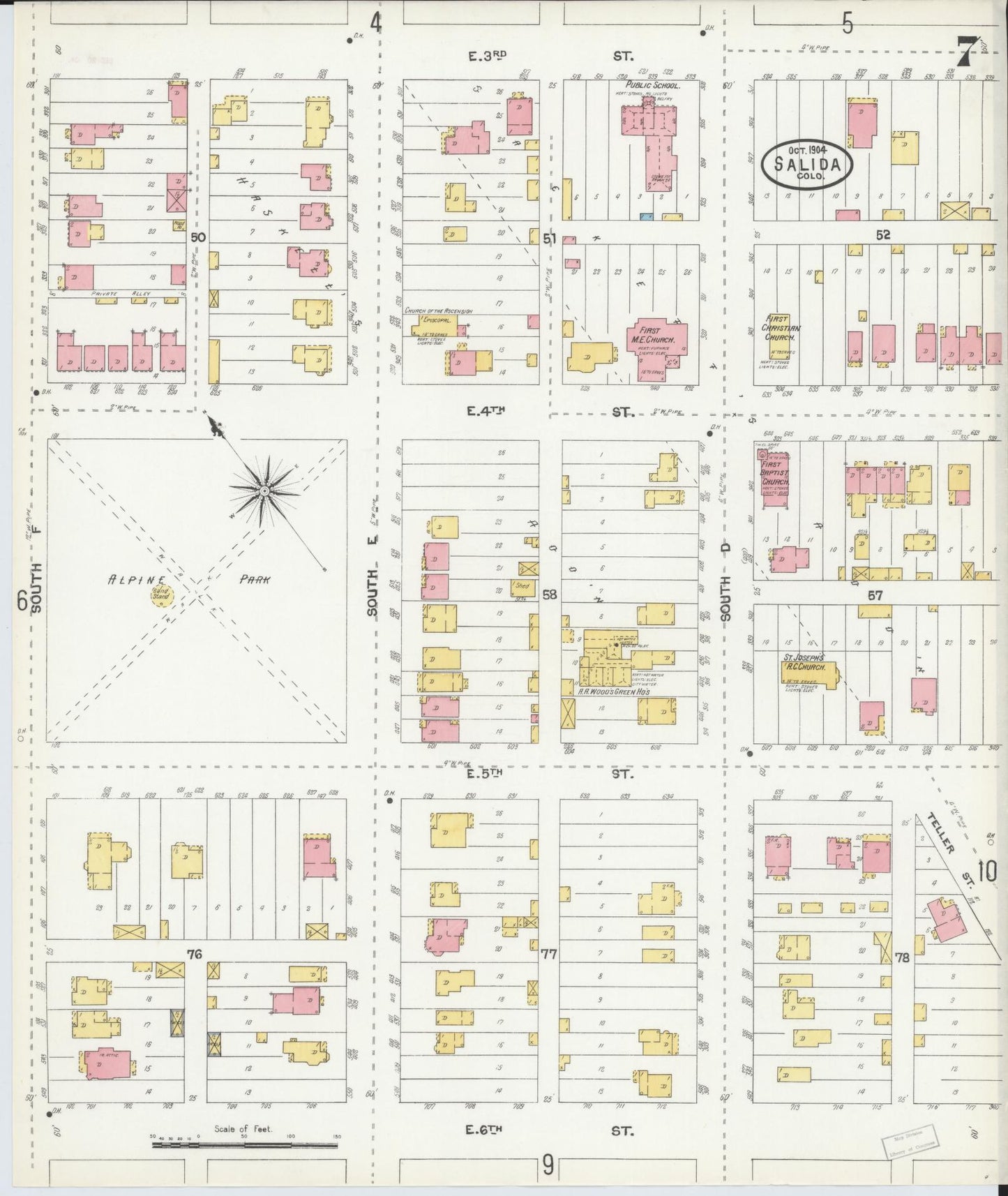 Sanborn Fire Insurance Map from Salida, Chaffee County, Colorado (1904), Sheet #0007 - Historic Sanborn Fire Insurance Map Print, vintage old map wall art, antique decor, genealogy gift, Colorado Colorado map