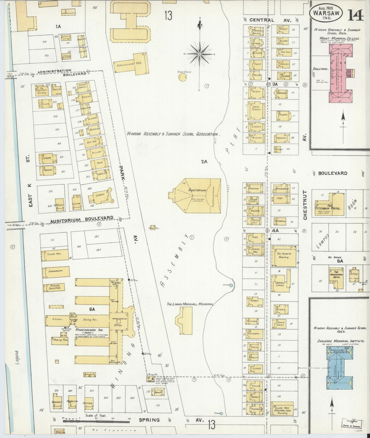 Sanborn Fire Insurance Map from Warsaw, Kosciusko County, Indiana (1905), Sheet #0014 - Historic Sanborn Fire Insurance Map Print, vintage old map wall art, antique decor, genealogy gift, Indiana Indiana map