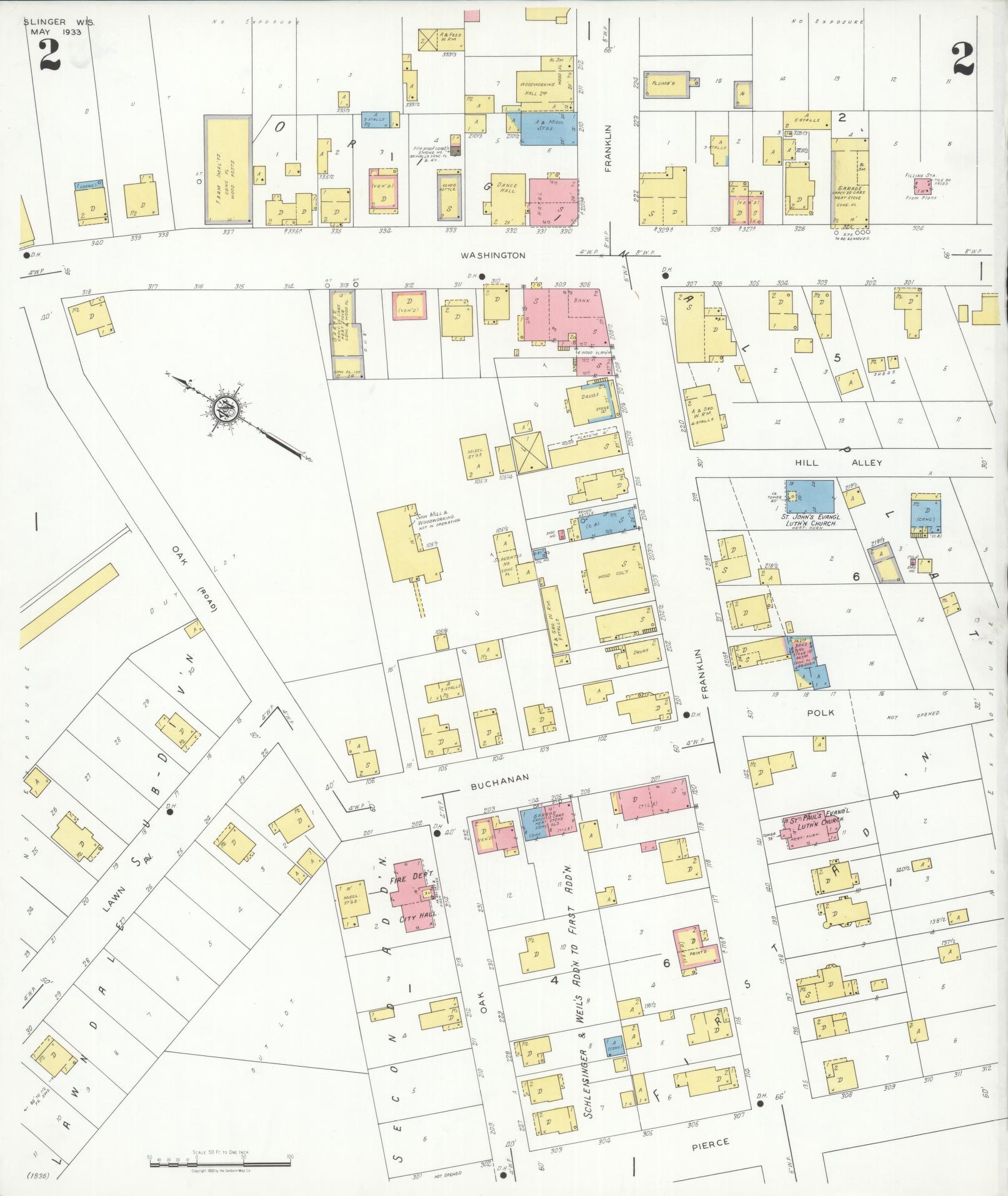 Sanborn Fire Insurance Map from Slinger, Washington County, Wisconsin (1933), Sheet #0002 - Complete Map Set gallery image, historic Sanborn map, vintage wall art, Wisconsin Wisconsin