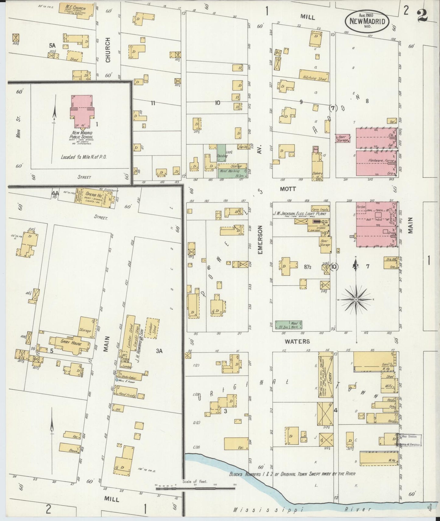 Sanborn Fire Insurance Map from New Madrid, New Madrid County, Missouri (1900), Sheet #0002 - Complete Map Set gallery image, historic Sanborn map, vintage wall art, Missouri Missouri