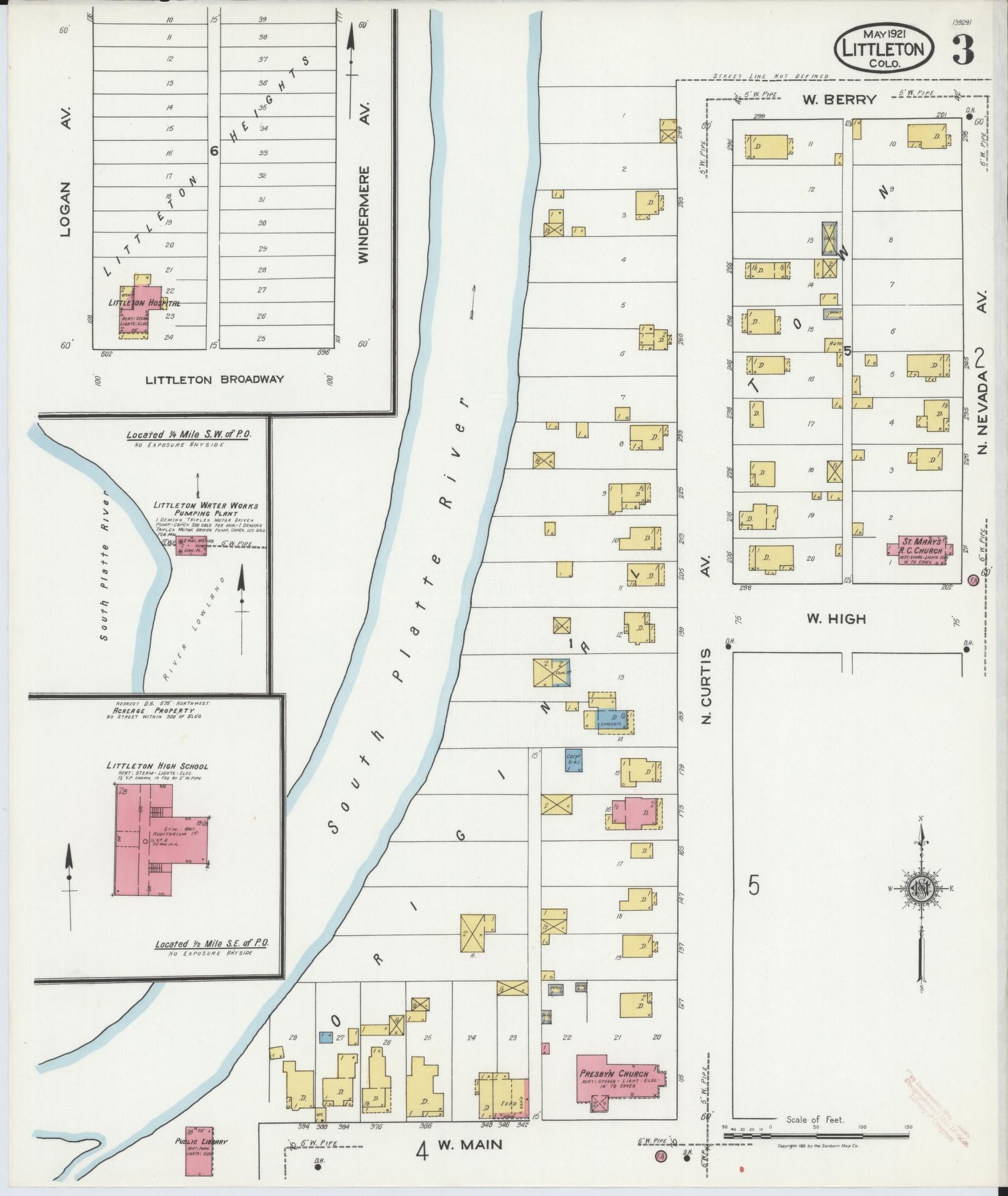 Sanborn Fire Insurance Map from Littleton, Arapahoe County, Colorado (1921), Sheet #0003 - Historic Sanborn Fire Insurance Map Print, vintage old map wall art, antique decor, genealogy gift, Colorado Colorado map