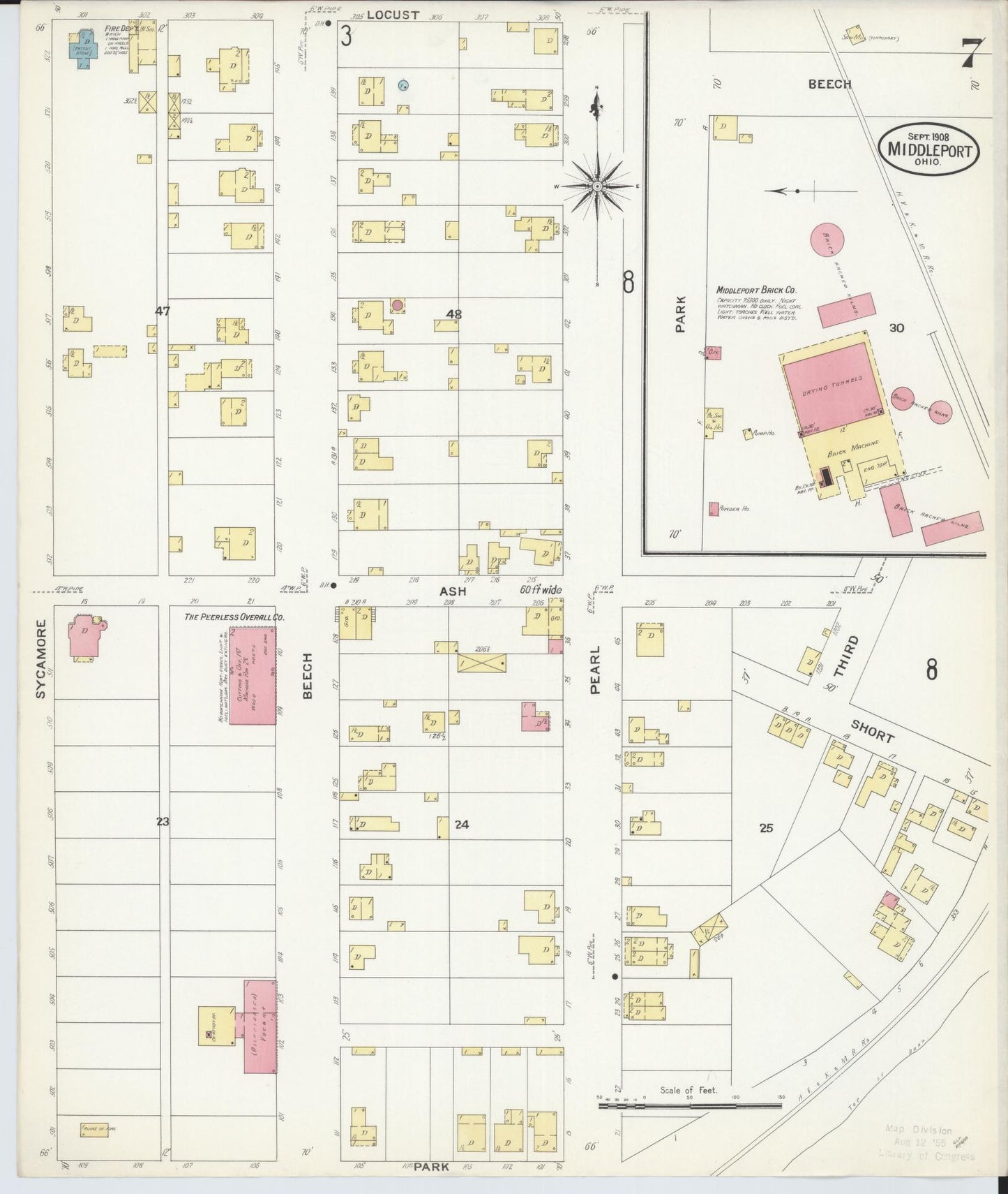 Sanborn Fire Insurance Map from Middleport, Meigs County, Ohio (1908), Sheet #0007 - Historic Sanborn Fire Insurance Map Print, vintage old map wall art, antique decor, genealogy gift, Ohio Ohio map