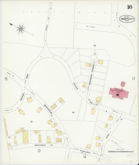 Sanborn Fire Insurance Map from Swampscott, Essex County, Massachusetts (1907), Sheet #0016 - Historic Sanborn Fire Insurance Map Print, vintage old map wall art, antique decor, genealogy gift, Massachusetts Massachusetts map