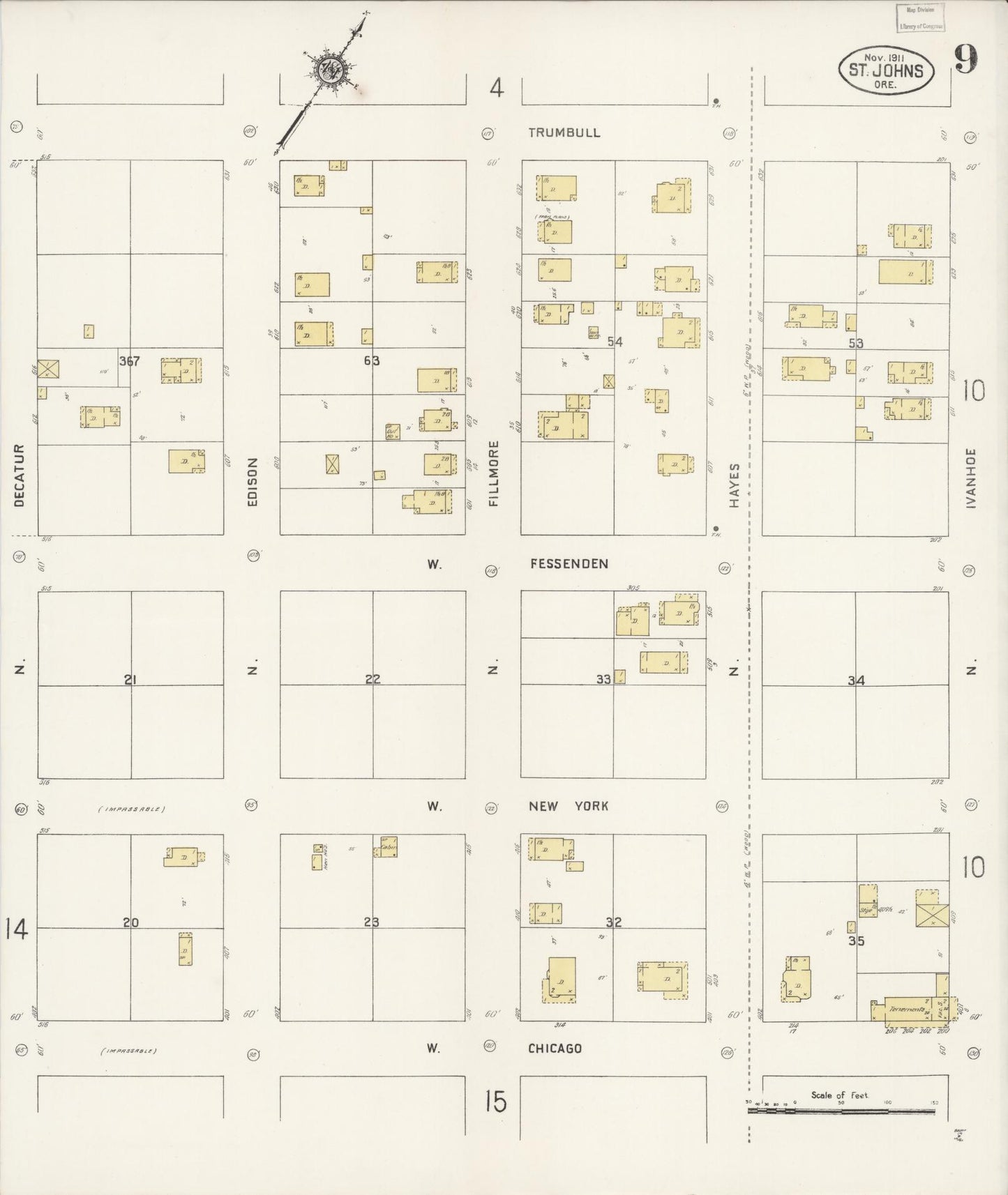 Sanborn Fire Insurance Map from Saint Johns, Multnomah County, Oregon (1911), Sheet #0009 - Complete Map Set gallery image, historic Sanborn map, vintage wall art, Oregon Oregon