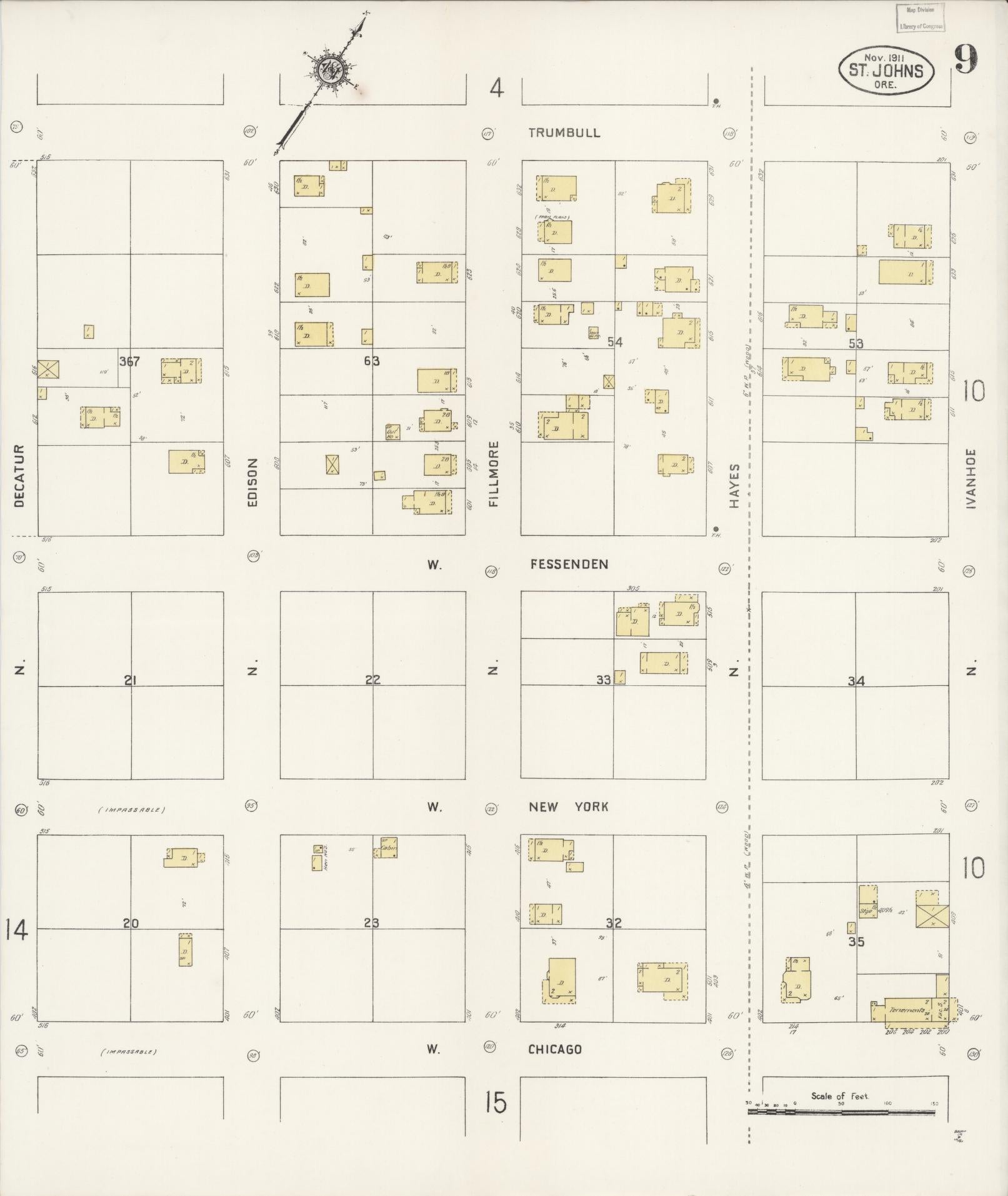 Sanborn Fire Insurance Map from Saint Johns, Multnomah County, Oregon (1911), Sheet #0009 - Complete Map Set gallery image, historic Sanborn map, vintage wall art, Oregon Oregon