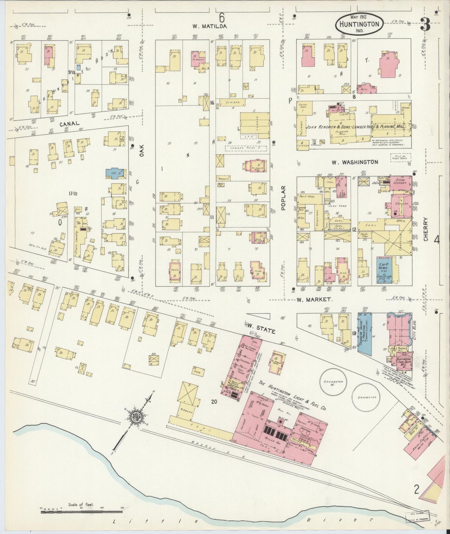 Sanborn Fire Insurance Map from Huntington, Huntington County, Indiana (1912), Sheet #0003 - Complete Map Set gallery image, historic Sanborn map, vintage wall art, Indiana Indiana