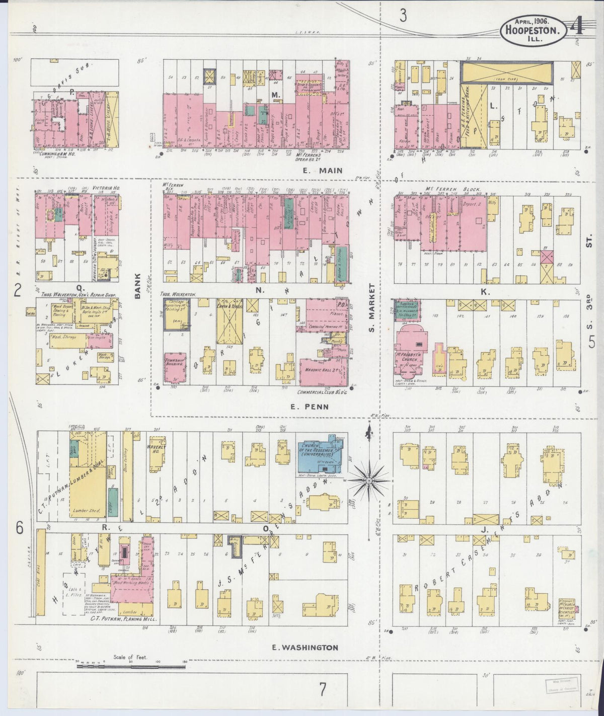 Sanborn Fire Insurance Map from Hoopeston, Vermilion County, Illinois (1906), Sheet #0004 - Historic Sanborn Fire Insurance Map Print, vintage old map wall art, antique decor, genealogy gift, Illinois Illinois map
