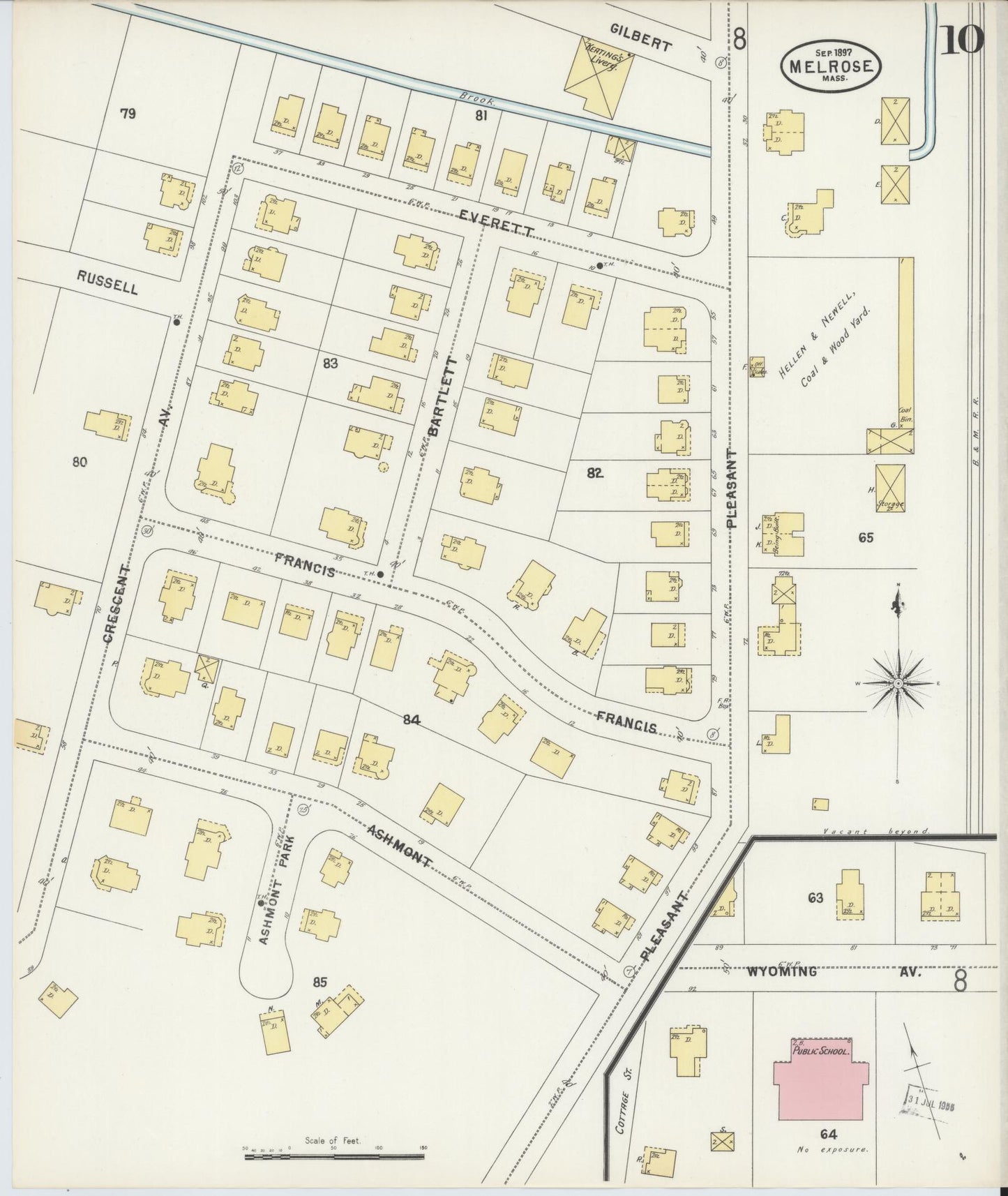 Sanborn Fire Insurance Map from Melrose, Middlesex County, Massachusetts (1897), Sheet #0010 - Complete Map Set gallery image, historic Sanborn map, vintage wall art, Massachusetts Massachusetts