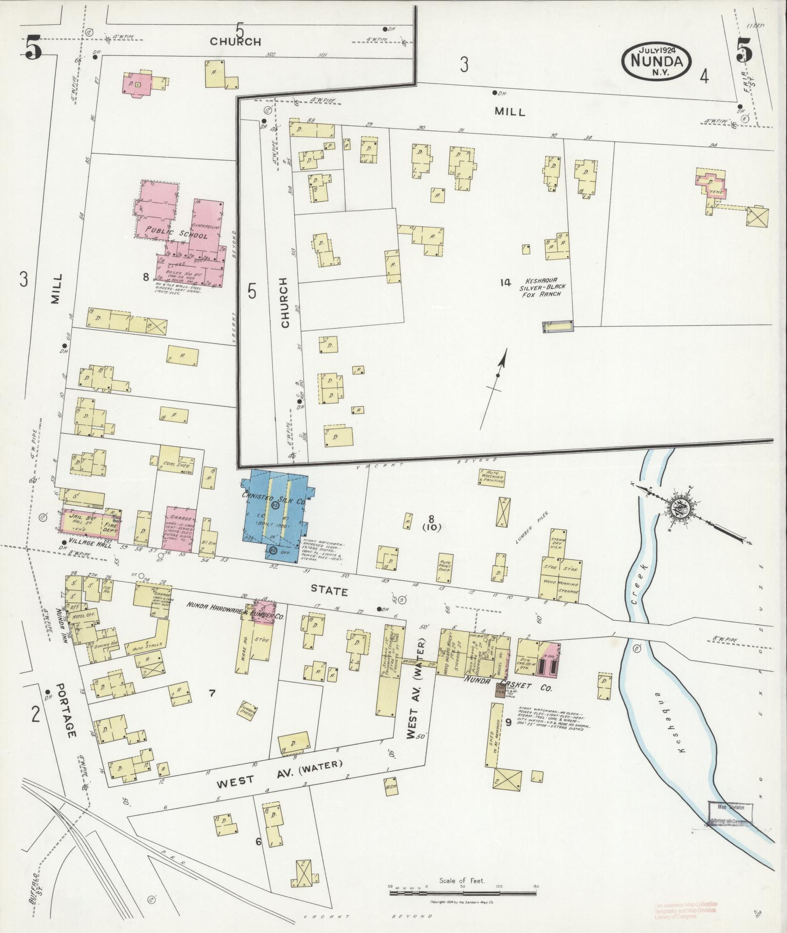 Sanborn Fire Insurance Map from Nunda, Livingston County, New York (1924), Sheet #0005 - Historic Sanborn Fire Insurance Map Print, vintage old map wall art, antique decor, genealogy gift, New York New York map