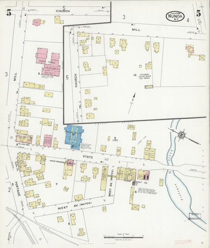 Sanborn Fire Insurance Map from Nunda, Livingston County, New York (1924), Sheet #0005 - Historic Sanborn Fire Insurance Map Print, vintage old map wall art, antique decor, genealogy gift, New York New York map