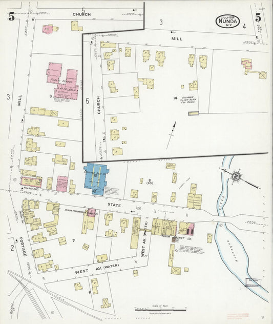 Sanborn Fire Insurance Map from Nunda, Livingston County, New York (1924), Sheet #0005 - Historic Sanborn Fire Insurance Map Print, vintage old map wall art, antique decor, genealogy gift, New York New York map