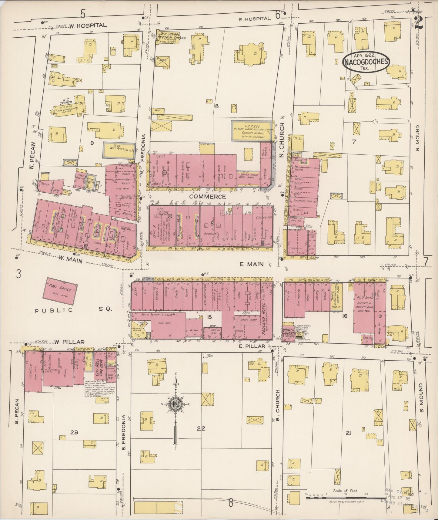 Sanborn Fire Insurance Map from Nacogdoches, Nacogdoches County, Texas (1922), Sheet #0002 - Historic Sanborn Fire Insurance Map Print, vintage old map wall art, antique decor, genealogy gift, Texas Texas map
