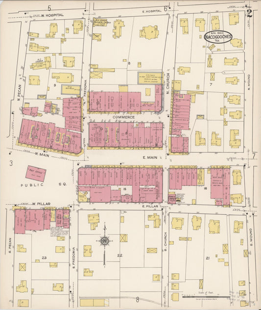 Sanborn Fire Insurance Map from Nacogdoches, Nacogdoches County, Texas (1922), Sheet #0002 - Historic Sanborn Fire Insurance Map Print, vintage old map wall art, antique decor, genealogy gift, Texas Texas map