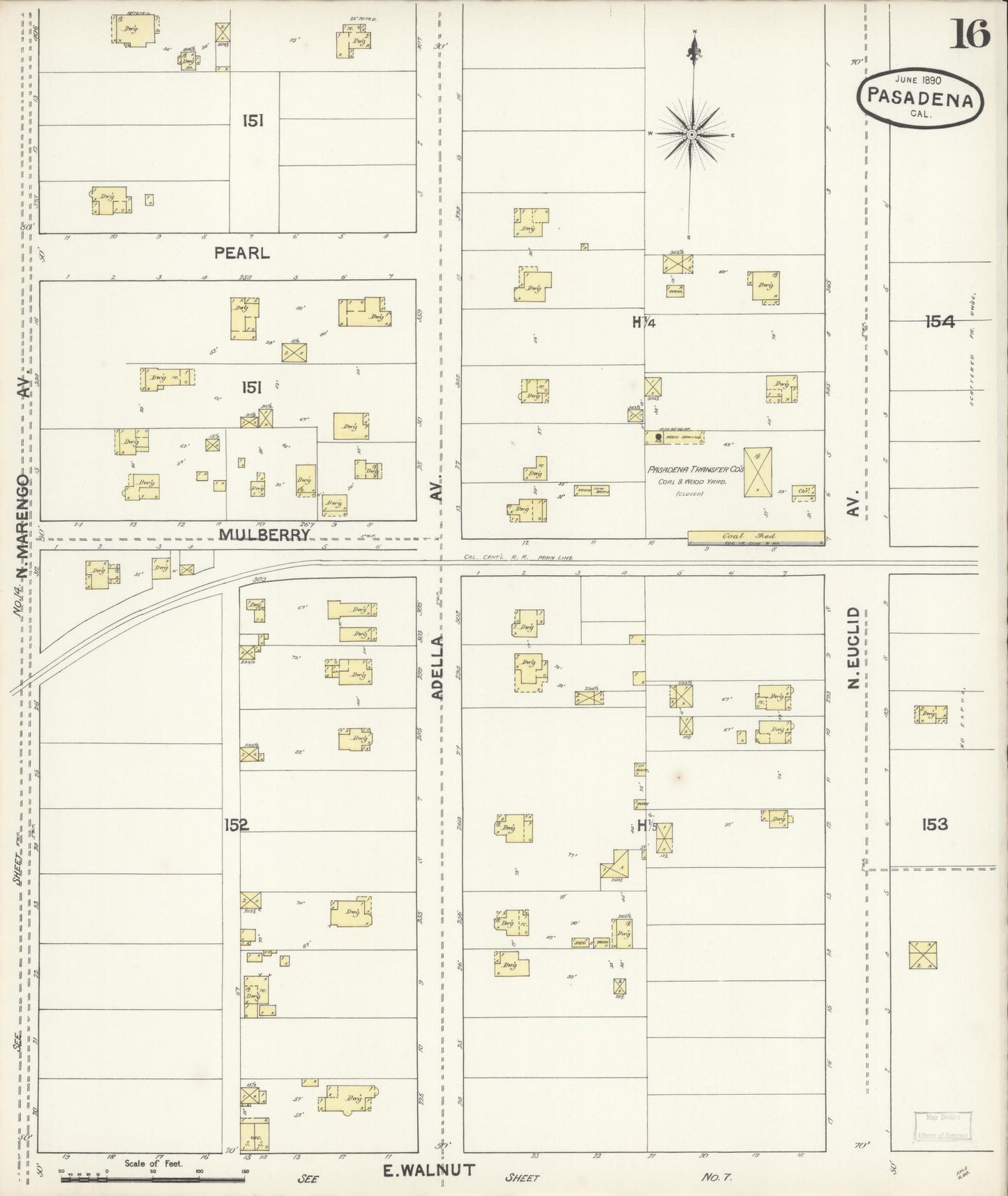 Sanborn Fire Insurance Map from Pasadena, Los Angeles County, California (1890), Sheet #0016 - Complete Map Set gallery image, historic Sanborn map, vintage wall art, California California