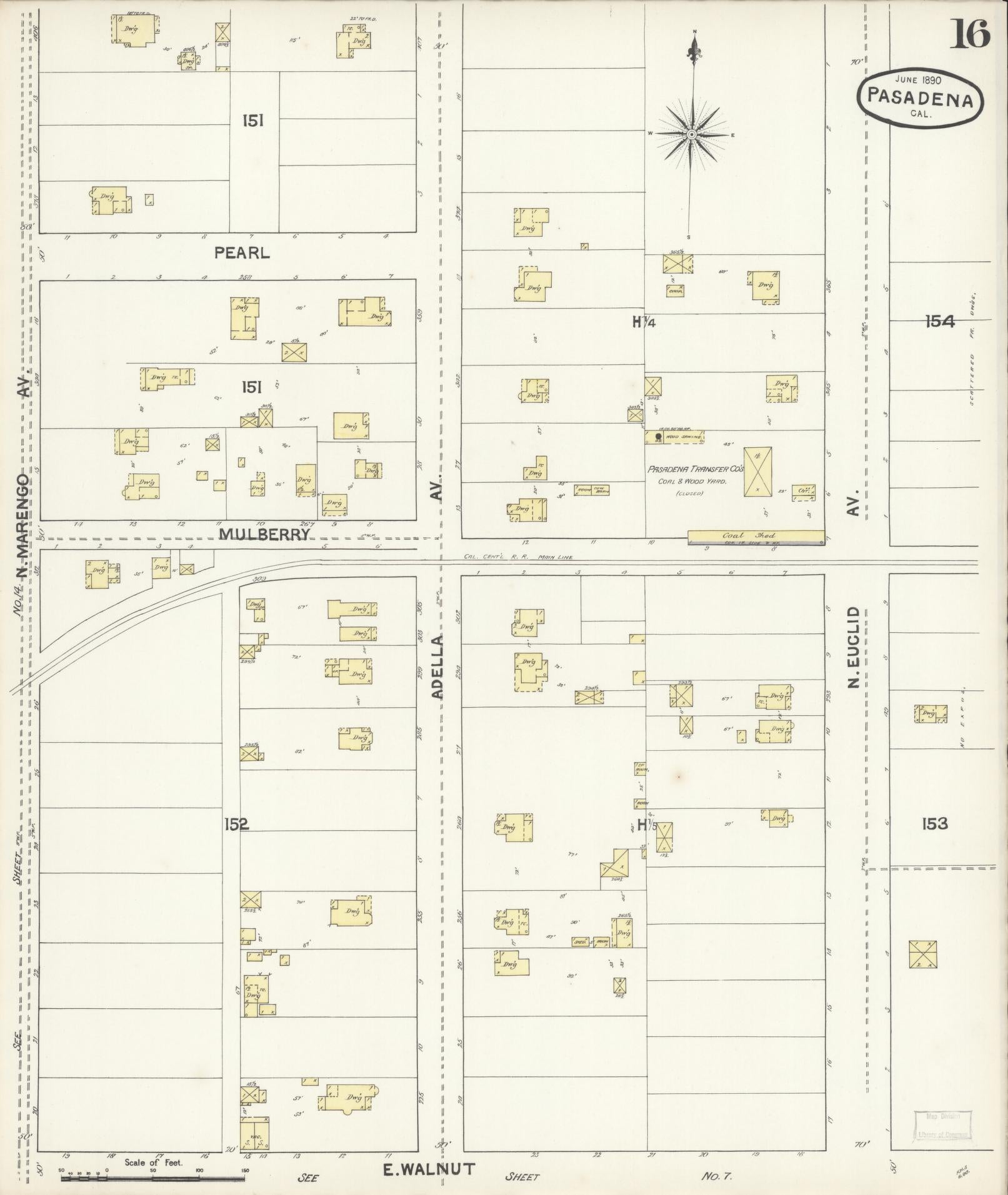 Sanborn Fire Insurance Map from Pasadena, Los Angeles County, California (1890), Sheet #0016 - Complete Map Set gallery image, historic Sanborn map, vintage wall art, California California