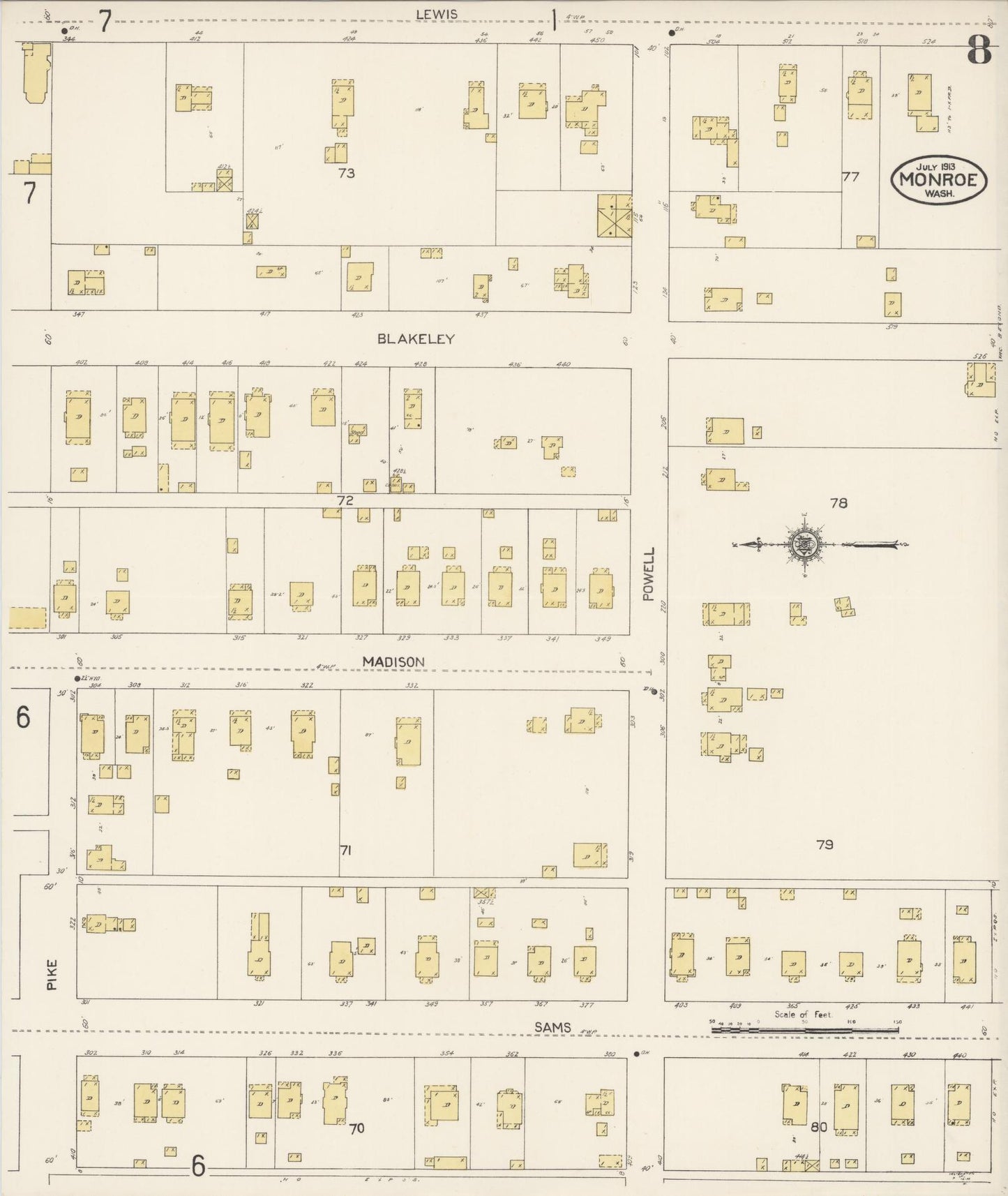Sanborn Fire Insurance Map from Monroe, Snohomish County, Washington (1913), Sheet #0008 - Complete Map Set gallery image, historic Sanborn map, vintage wall art, Washington Washington